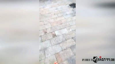 Shameless chinese fuckslut nails herself outdoors in public