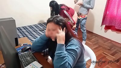 My wife's cuckold chatting on the phone while I munch her hottest friend: the more dispelled she is, the richer I fuck with her mate while she pays my palace debts.
