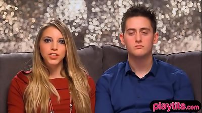 Amateur blonde and her boyfriend tries threesome sex