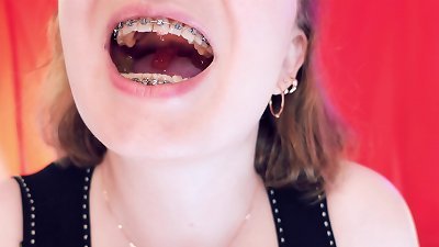 ASMR with braces - chewing love jam grizzlies - Arya Grander - vore fetish