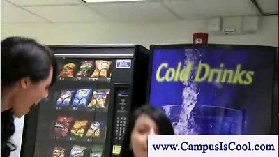 Bored university female fucktoys her hairless slit