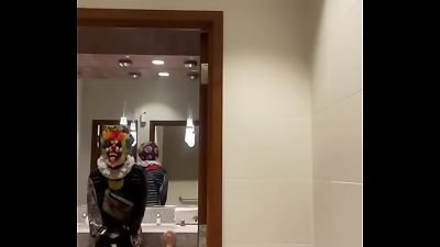 Lila cute takes a bathroom break with Gibby The Clown
