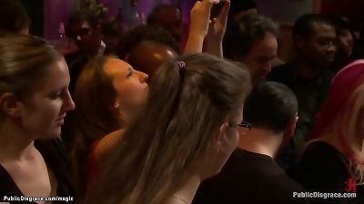 2 fucksluts played and boned in public