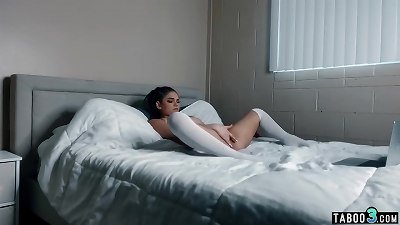 teenager Athena Faris presents a molten masturbation session to freak dad