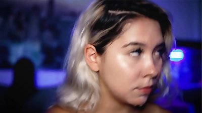 blonde with her angelic face full of jizz seduces you with her skunky demeanor