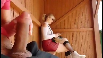 I take my hard-on out at this bus stop ... outstanding how this college girl will react! I'm shocked!!