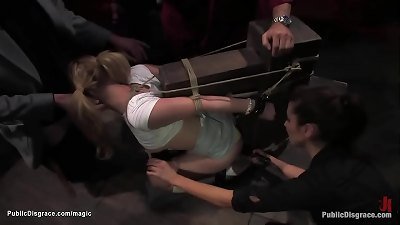 bound teenage public nailed by aged men