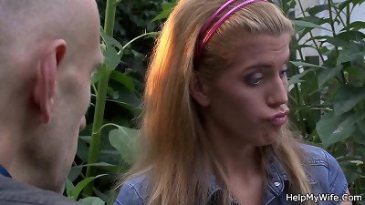 youthful platinum-blonde wife plumbed by stranger's huge salami