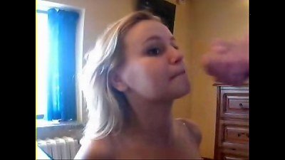 Cute amateur blonde sucks cock for facial to Elvis song