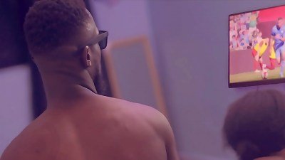 Oga pummel observing Soccer match and get interrupted by passionate hookup with juicy dark-hued lady