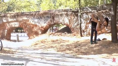 hooded buxomy slut walked in public