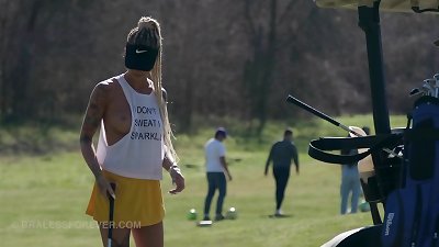 demonstrating on a golf course