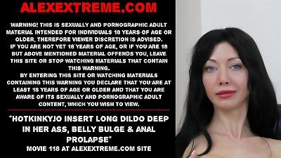 Hotkinkyjo plunge long dildo deep in her ass, stomach swelling & anal invasion rosebud
