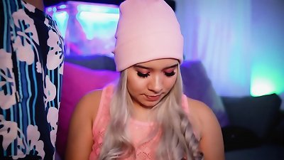 lush blond with a cute face gargles her boyfriend's jizz-shotgun