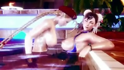 Street Fighter Cammy nails Chun Li with a enormous Futa dick in her arse and Pussy.