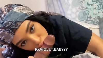 little Violet having joy deep-throating large spear