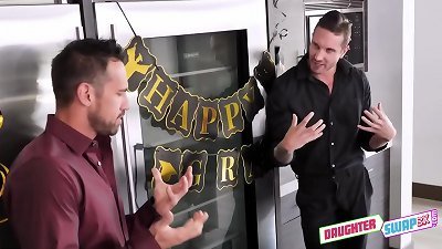 DaughterSwap3X.com - They get down on their knees and such each others stepdads shafts side by side, getting them ready to drop as much money as they ask fo