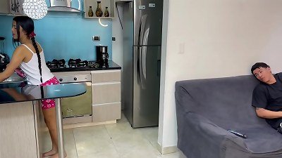 couple of amateur mexican stepbrothers have fuckfest in the kitchen while their stepfathers are away.