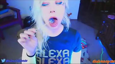 cable Bunny practices tying Herself Up