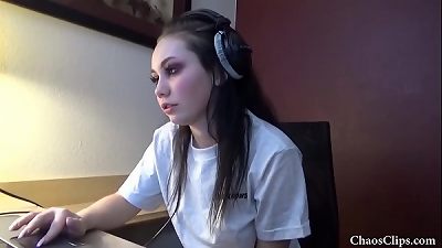 eighteen year aged Lenna Lux jacking in headphones
