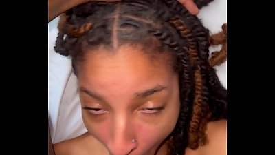 Foxybrown20 sucking testicles and gagging on salami